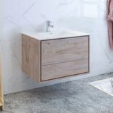 Fresca Catania 36 Rustic Natural Wood Wall Hung Modern Bathroom Cabinet W/ Integrated Sink