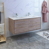 Fresca Catania 60 Rustic Natural Wood Wall Hung Modern Bathroom Cabinet W/ Integrated Double Sink