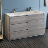 Fresca Lazzaro 60 Glossy Ash Gray Free Standing Modern Bathroom Cabinet W/ Integrated Double Sink