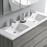 Fresca Lazzaro 60 Glossy Ash Gray Free Standing Modern Bathroom Cabinet W/ Integrated Double Sink