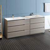 Fresca Lazzaro 84 Gray Wood Free Standing Double Sink Modern Bathroom Cabinet W/ Integrated Sinks