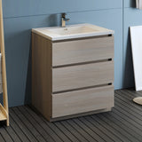 Fresca Lazzaro 30 Gray Wood Free Standing Modern Bathroom Cabinet W/ Integrated Sink