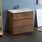 Fresca Lazzaro 36 Rosewood Free Standing Modern Bathroom Cabinet W/ Integrated Sink