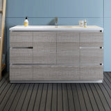 Fresca Lazzaro 60 Glossy Ash Gray Free Standing Modern Bathroom Cabinet W/ Integrated Single Sink
