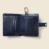Leather Bifold Wallet with Snap & Key Ring - Navy