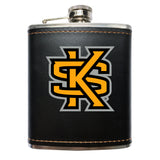 Kennesaw State Unviersity Black Leather Wrapped Stainless Steel 7 Oz Flask