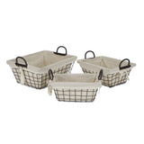 Caden Set Of 3 Fabric Lined Tapered Metal Wire Baskets