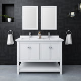 Fresca Manchester 48 White Traditional Double Sink Bathroom Vanity W/ Mirrors