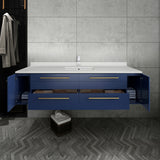 Fresca Lucera 60 Royal Blue Wall Hung Single Undermount Sink Modern Bathroom Vanity W/ Medicine Cabinet