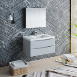 Fresca Tuscany 36 Glossy Gray Wall Hung Modern Bathroom Vanity W/ Medicine Cabinet