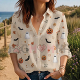 Ghost Pumpkin Autumn Festival Graphic Long-Sleeve Shirt