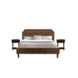 Gb25K-2Hi0M 3-Piece Granbury Bed Set With Button Tufted Mid Century Bed And 2 Antique Mahogany End Tables For Bedroom - Dark Bro