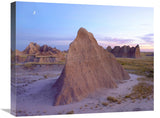 Crescent Moon Over Landscape Showing Erosional Features, Badlands National Park, South Dakota-Canvas Art-24X20