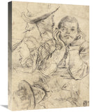 Four Studies Of Heads Drawn Over A Copy Of Saint John The Evangelist By Correggio (Recto); Three Studies Of Men (Verso)-Canvas A