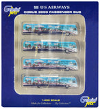 Cobus 3000 Passenger Bus White and Blue with Graphics US Airways Shuttle Bus Greener Transit 4 Piece Set 1/400 Diecast Model