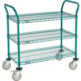 Nexel® 3 Shelf Utility Cart Poly-Green36W X 18D X 39H Poly Casters4 Swivel 2 Brake