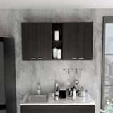 Tuhome Portofino 150 Wall Cabinet, Double Two-Door Cabinet, Racks, Two External Shelves, Two Internal Shelves, Black, For Kitch