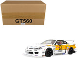 2021 Nissan Silvia (S15) LBSuper Silhouette RHD (Right Hand Drive) #23 White with Yellow Stripes 1/18 Model Car by GT Spirit