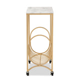 Baxton Studio Jacek Modern And Contemporary Gold Finished Metal Wine Cart With Marble Tabletop
