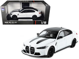 BMW M3 CS LCI White Metallic with Matt Black Top and Hood Stripes 1/18 Diecast Model Car by Heimanba