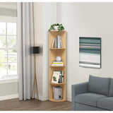 Orion 4 Tier Storage Shelves Corner Bookcase, Natural Wood, Contemporary