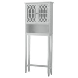 Helsinki Over The Toilet Bathroom Spacesaver Storage Rack Organizer With Cabinet & Shelves, White Wood, Contemporary