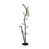 Minerva Freestanding Entryway Coat & Hat Rack With Umbrella Holder, Black Metal With Wooden Tips