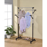 Hiroko Wheeled Hanging Clothing Garment Rack With Adjustable Racks & Shoe Storage, Black & Chrome Metal