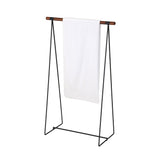Tinley Free Standing Modern Bathroom Towel Rack Stand, Walnut Wood & Black Metal