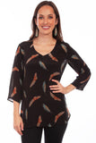 FEATHER PRINT PULL OVER BLOUSE