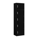 Hodedah 5-Shelf, 5-Door Bookcase In Black