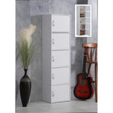 Hodedah 5-Shelf, 5-Door Bookcase In White