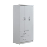 Hodedah 3-Door Armoire With 2-Drawers, 3-Shelves In White