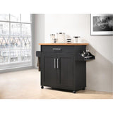 Hodedah Kitchen Island With Spice Rack Plus Towel Holder In Black-Beech