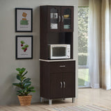 Hodedah Kitchen Cabinet With Top And Bottom Enclosed Cabinet Space, 1-Drawer, Plus Large Open Space For Microwave In Chocolate-G
