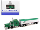 Peterbilt 389 Truck Tractor with Sleeper Cab Cargill Green and Covered Grain Trailer White with Green Tarp Combo Set 1/87 (HO)