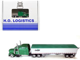 Kenworth W900L Truck Tractor with Sleeper Cab Cargill Green and Covered Grain Trailer White with Green Tarp Combo Set 1/87 (HO