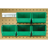 Hang-N-Stack Bin, Package, Includes: (4) 10-7/8L X 5-1/2W X 5H (Qus230) Green Bin And (2) Bin Rails