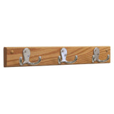 Wooden Mallet 3 Double Prong Hook Rail/Coat Rack, Nickel Hooks, Light Oak