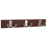 Wooden Mallet 3 Double Prong Hook Rail/Coat Rack, Nickel Hooks, Mahogany