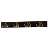 Wooden Mallet 4 Double Prong Hook Rail/Coat Rack, Brass Hooks, Black