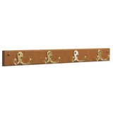 Wooden Mallet 4 Double Prong Hook Rail/Coat Rack, Brass Hooks, Medium Oak