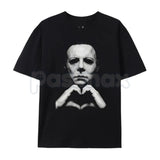 Horror "Michael Hand Heart" Graphic T-Shirt – Spooky Slasher Halloween Tee, Premium 100% Cotton Creepy Cute Movie Top, Soft Lived-In Heavyweight Horror Fan Shirt, Made in USA