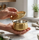 quality Pure Brass Handi with Lid | Hand-Etched Traditional Serveware with Kalai (Tin) Coating