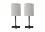 Lighting, Set Of 2, 17H, Table Lamp, Usb Port Included, Black Metal, Grey Shade, Contemporary