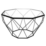 Leisuremod Jefferson Leather Armchair With Silver Frame And Large Octagon Coffee Table With Geometric Base