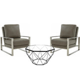 Leisuremod Jefferson Leather Armchair With Silver Frame And Large Octagon Coffee Table With Geometric Base