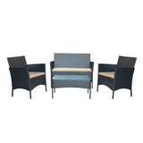 Jeco W00609B 2 in. Aoife Steel Black Resin Wicker Patio Conversation Set with Tan Cushion 4 Piece