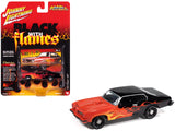 1974 Pontiac GTO Black and Red with Flame Graphics Black with Flames Series 1/64 Diecast Model Car by Johnny Lightning