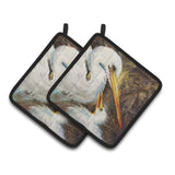 Caroline'S Treasures White Egret Feeding Baby Pair Of Pot Holders Jmk1211Pthd, 7.5Hx7.5W, Multicolor